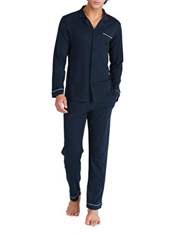 KLJR Men 2 Piece Notched Lapel Cotton Lounge Sleep Long Sleeve Pajama Set KLJR Men 2 Piece Notched Lapel Cotton Lounge Sleep Long Sleeve Pajama Set